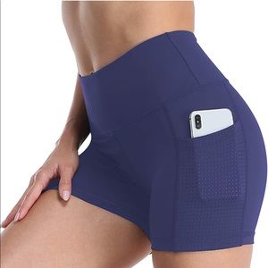 Uurun navy high waisted bike shorts yoga side mesh pockets size medium
